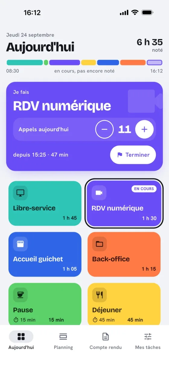 Tuiles des tâches de la journée dans Le Relevé