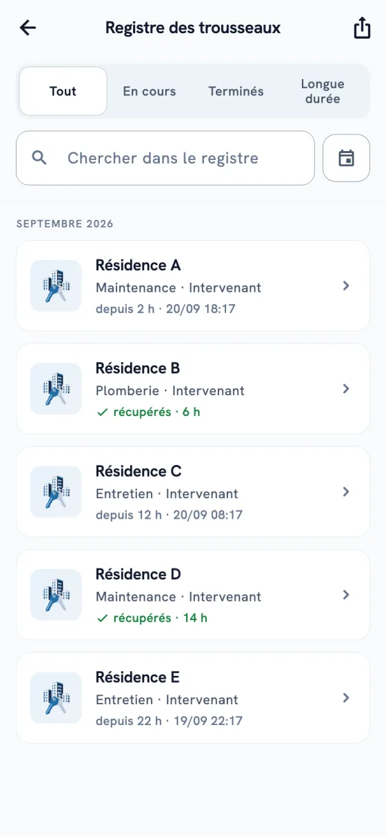 Registre des trousseaux sortis et rendus dans Le Trousseau